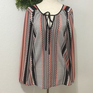 Sanctuary Salmon/Black Patterned Long Sleeve Top